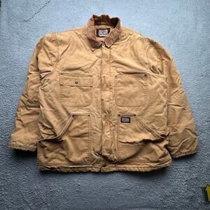 Vintage Big Smith Duck Canvas Lined Hooded Work Jacket Mens XXL Chore Coat Brown